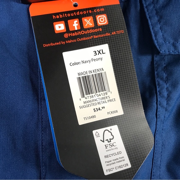 Habit Crayfish Long Sleeve River Shirt, Men's Size 3XL - Navy Peony - Picture 4 of 9